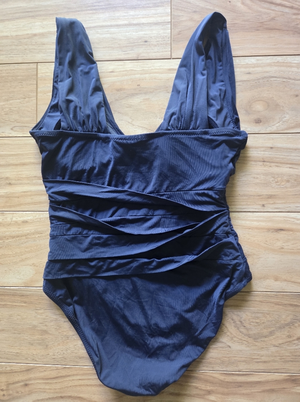 Garnet Hill Ruched Crossover One Piece Swimsuit Navy Blue Size 0 - Picture 4 of 5